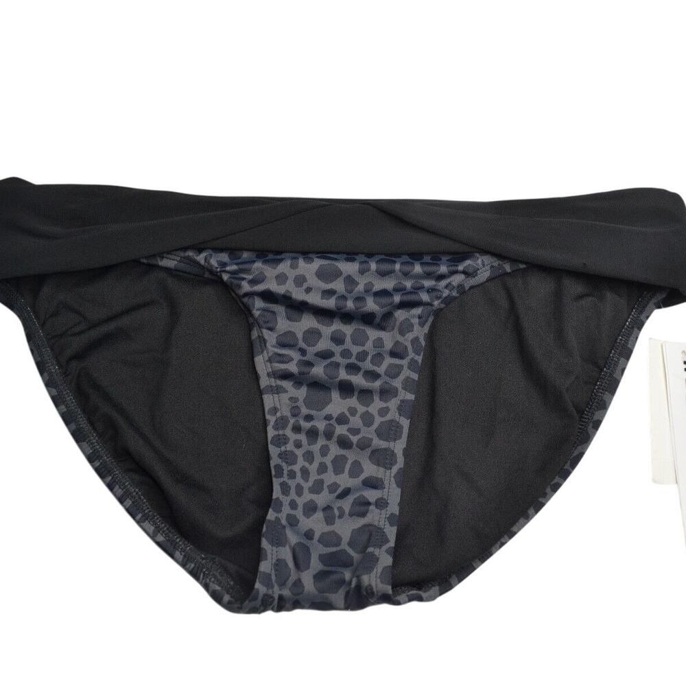 ROBIN PICCONE Women's Black & Gray Giraffe Print Shirred Waist Bikini Bottoms